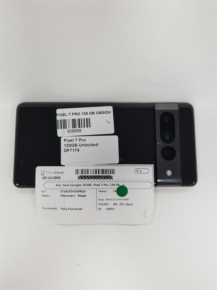 Google Pixel 7 Pro 128GB Black GE2AE (Unlocked) Fully Functional DF7174