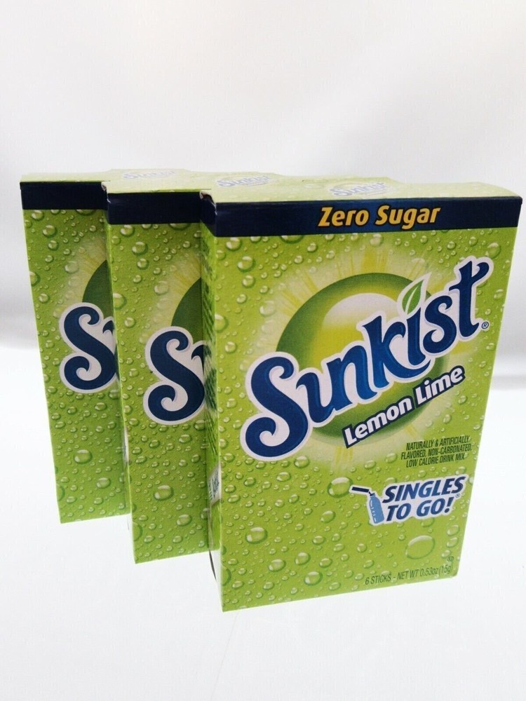 Sunkist Lemon Lime ~ Packets ~ Zero Sugar Free ~ Drink Mix ~ 3 Boxes