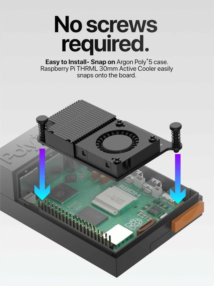 Argon Poly 5+ Raspberry Pi 5 Case Includes Active Cooler Fan & Heatsink