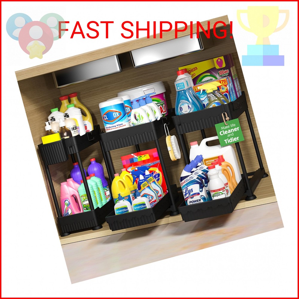 Sevenblue 3 Pack Under Sink Organizers, 2-Tier Multi-Use Kitchen and Bathroom Or