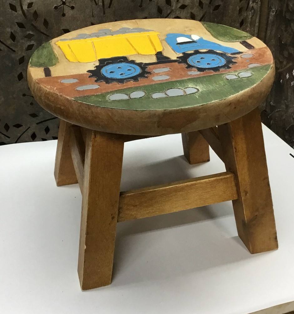 Rustic Hand Carved Painted Dump Truck Foot Stool…..[S7-1]
