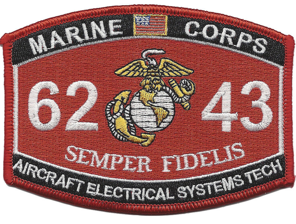 MARINE CORPS MOS 6243 AIRCRAFT ELECTRICAL SYSTEMS TECHNICIAN EMBROIDERED PATCH