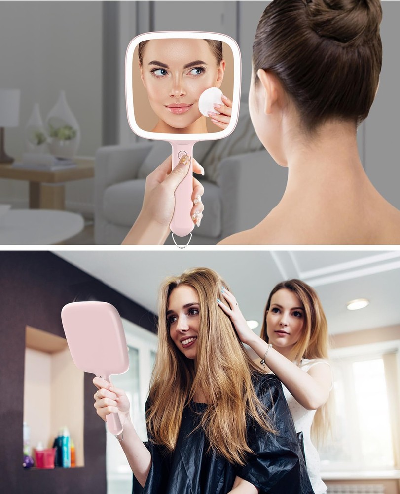 Lighted Handheld Mirror, Handheld Mirror with 3 Light Color, Led Hand Mirror ...