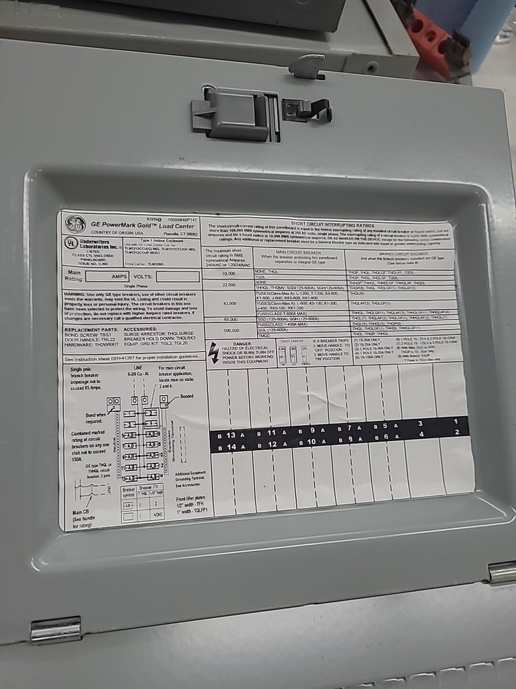 GENERAL ELECTRIC TLM1212CCUGK MAIN LUG PANEL