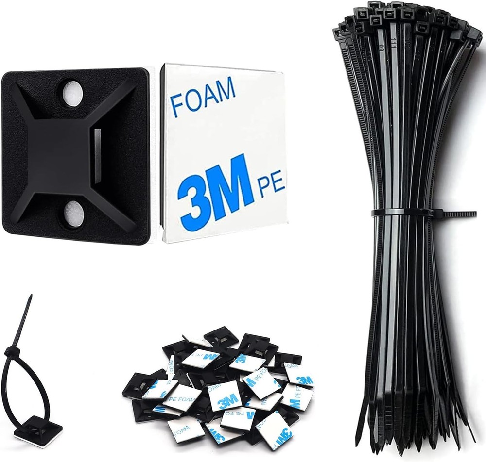 Strong Ba-Glue Self Adhesive Cable Zip Tie Mounts Kit - 50 Set Cable