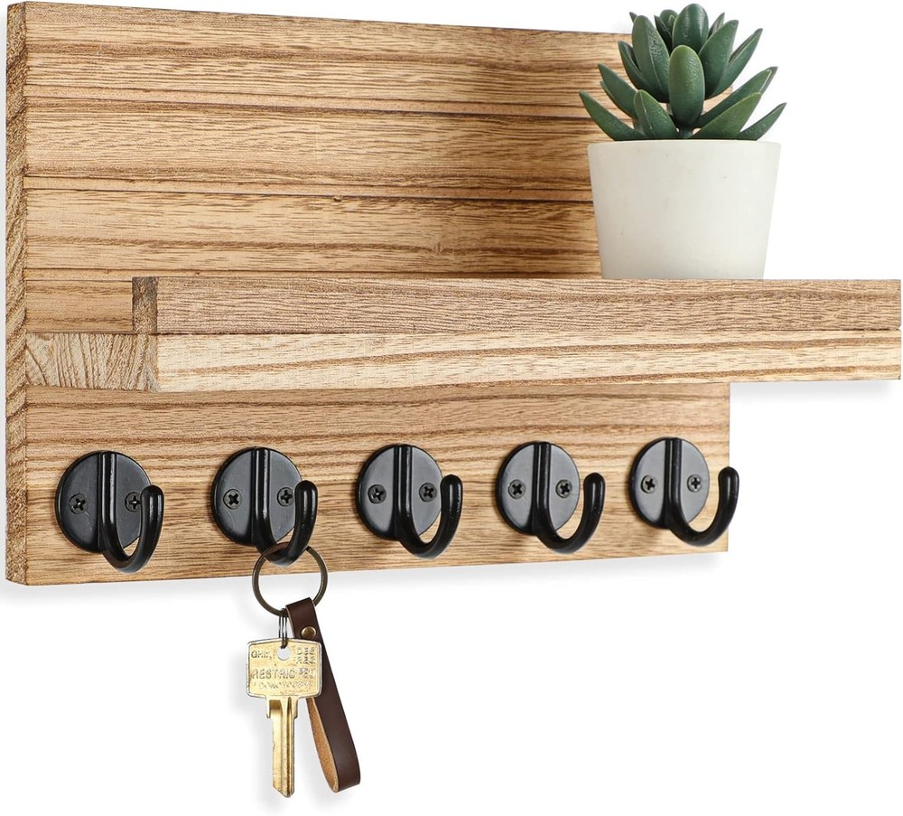 Unique Rustic Key Holder for Wall, Decorative Hooks for Keys and Leashes