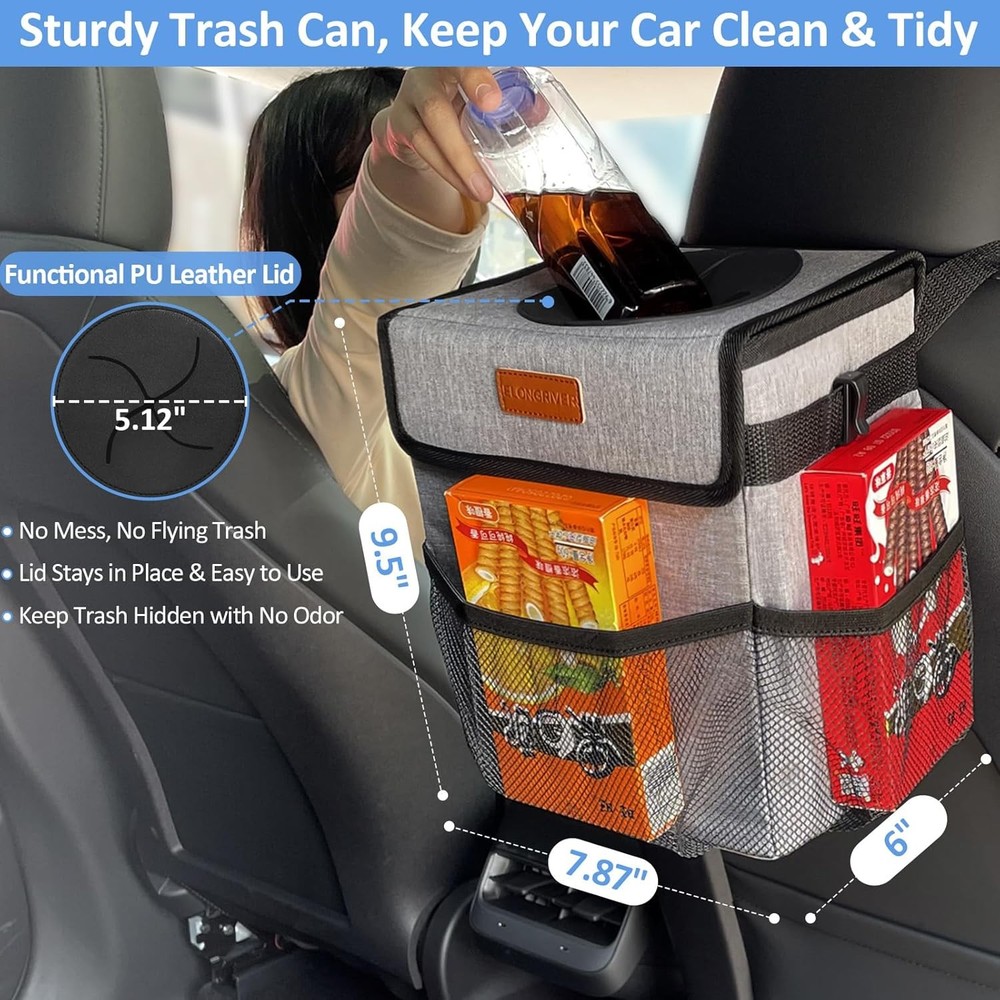 Hanging Car Trash Can Leakproof Back / Front Seat Garbage Bin Interior Accessory