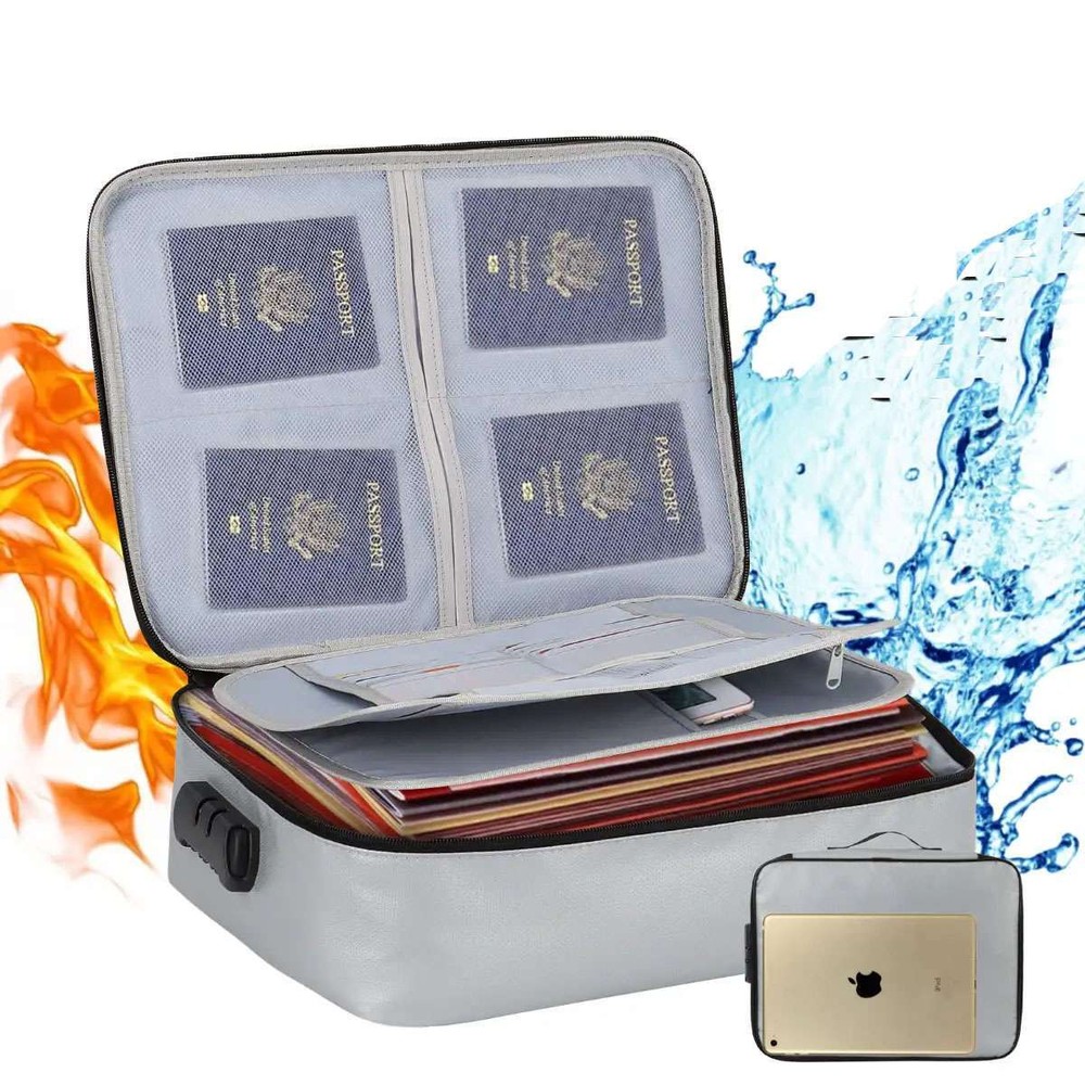 Fireproof Document Box 2000℉ Fireproof & Waterproof Document Bag with Lock Safe