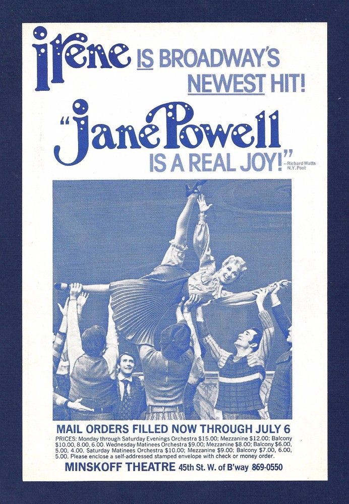 Jane Powell "IRENE" Patsy Kelly / George S. Irving / Ruth Warrick 1974 Flyer