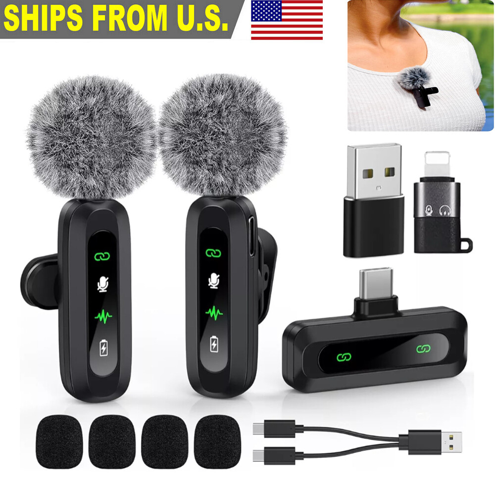 Wireless Lavalier Microphone Cell Phone USB-C for Android/Apple Audio Video