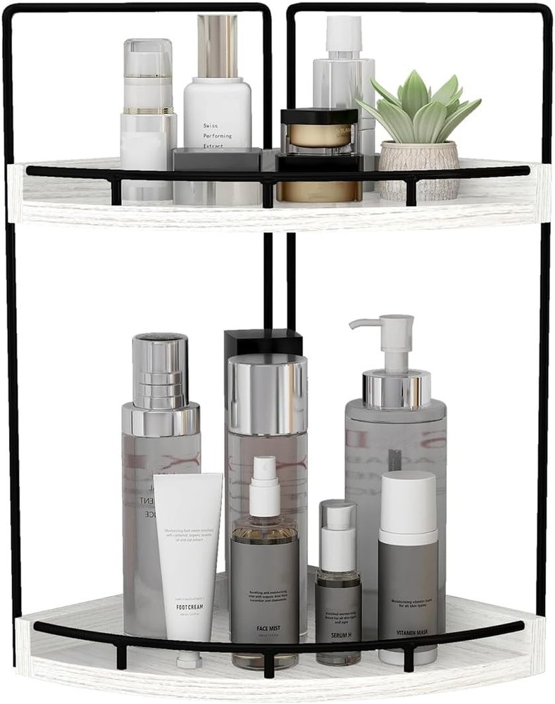 2-Tier Rustic White Corner Bathroom Shelf