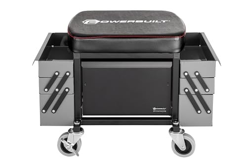 Rolling Seat with Roller Toolbox Garage Stool - Grey Expandable Tool Trays