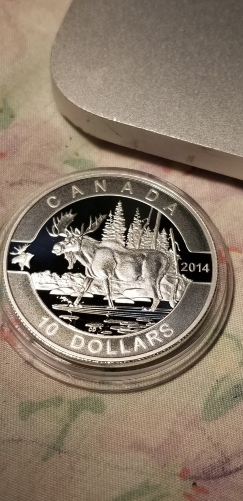 O Canada 2014 Proof Gem $10 Silver Coin Moose.