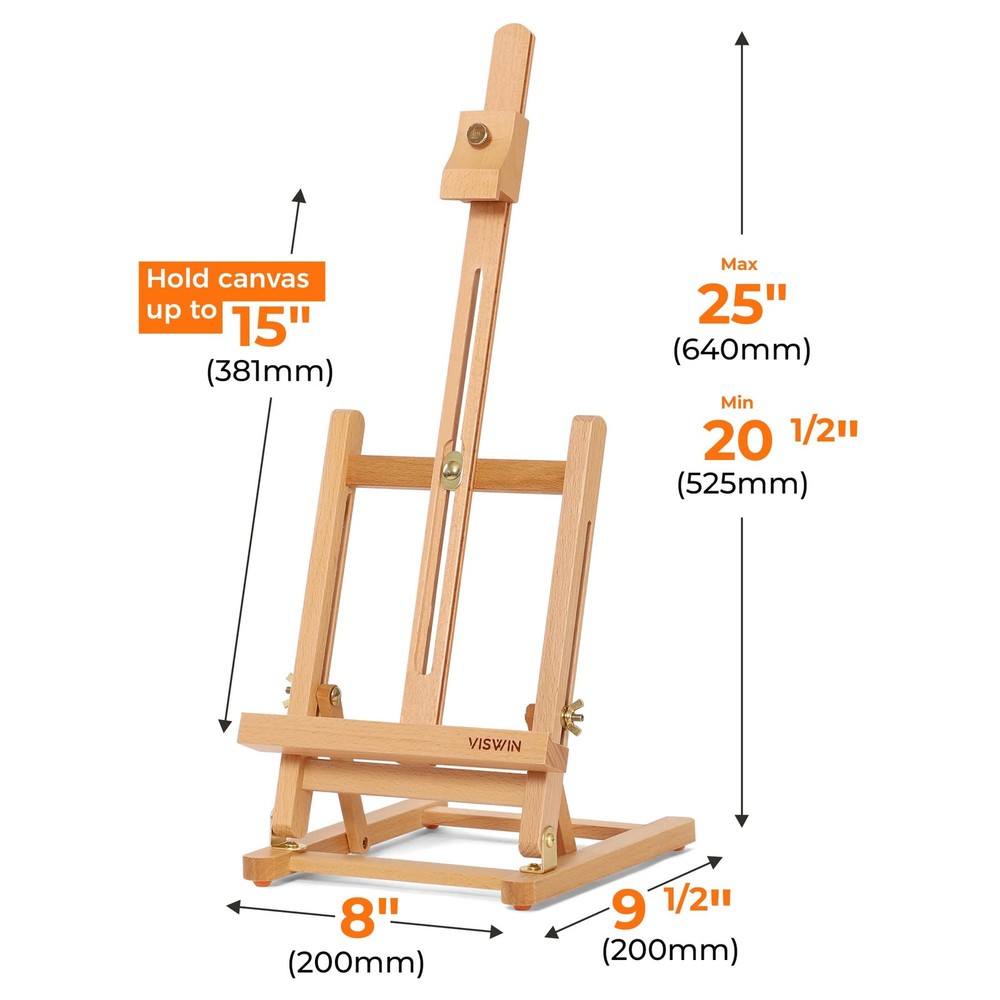 VISWIN H-Frame Tabletop Easel for Painting, Adjustable Beech Wood Table Top Ease