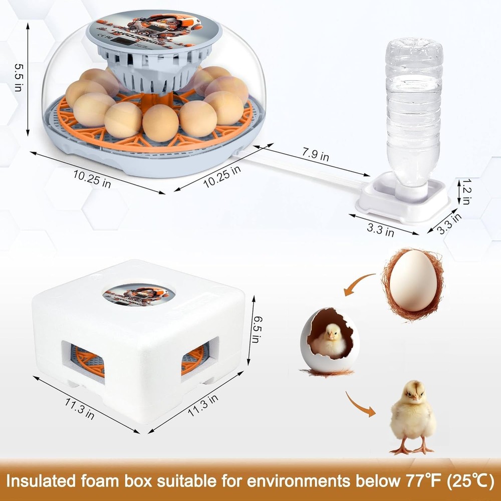 Smart 12 Egg Incubator with Automatic Turner for Poultry - Precise Temp Control