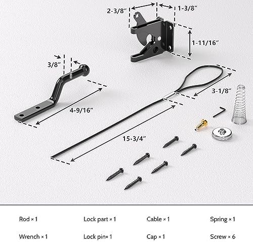 Gate Latch with Spring Cable Pull for Fence Gate - Carbon Steel - Black,Self .