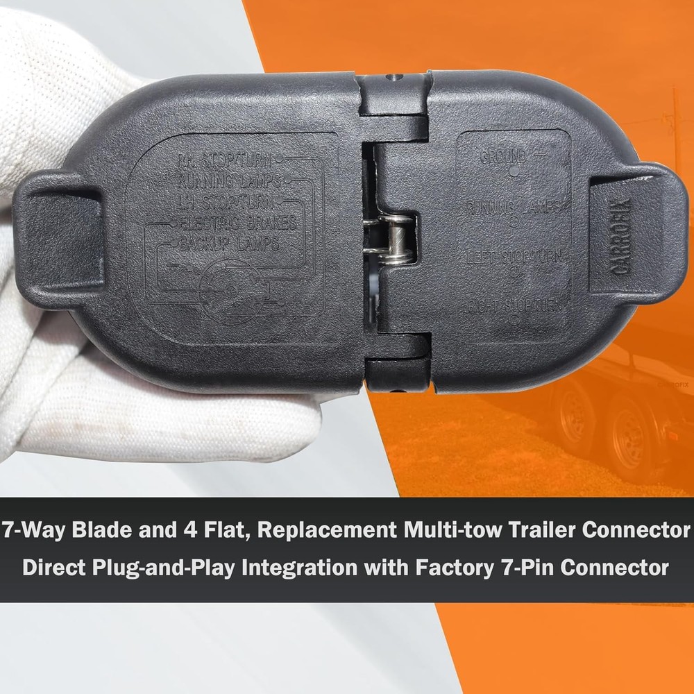 Multi-Tow 7 Pole & 4-Way Flat Trailer Connector Socket with Mounting Bracket,
