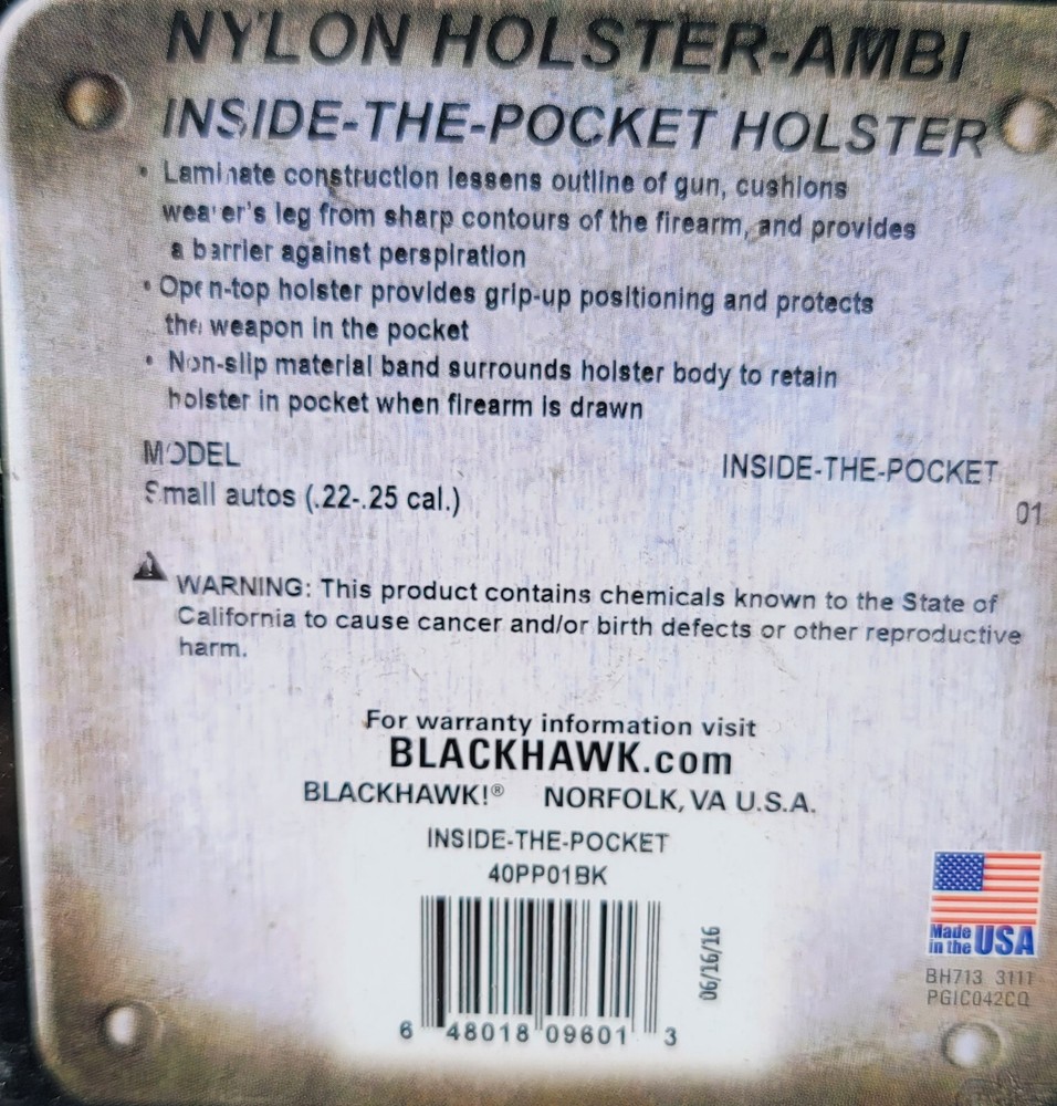 Blackhawk Nylon Holster Inside The Pocket Ambidextrous Multiple Sizes Sig Glock