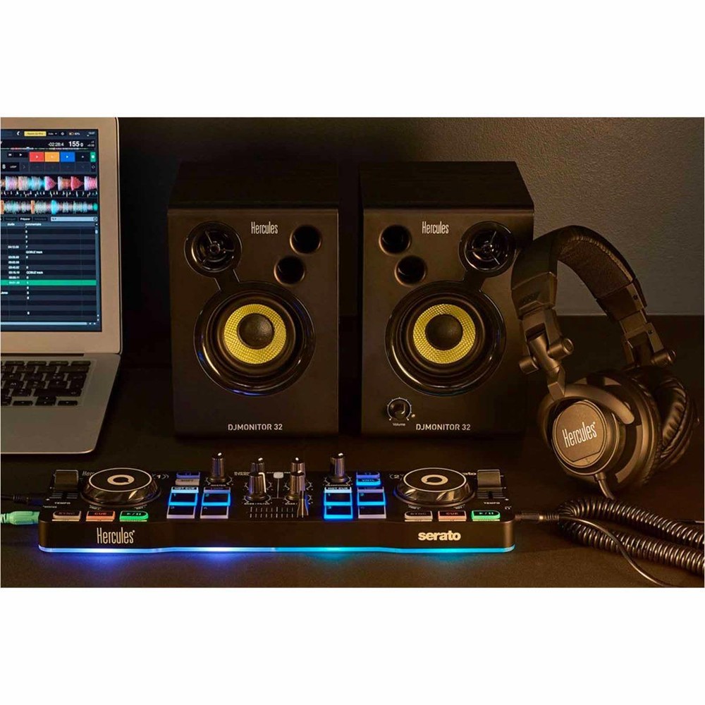 Hercules DJ Starter Kit Bundle Pack w 2 Deck Controller, Speakers, & Headphones