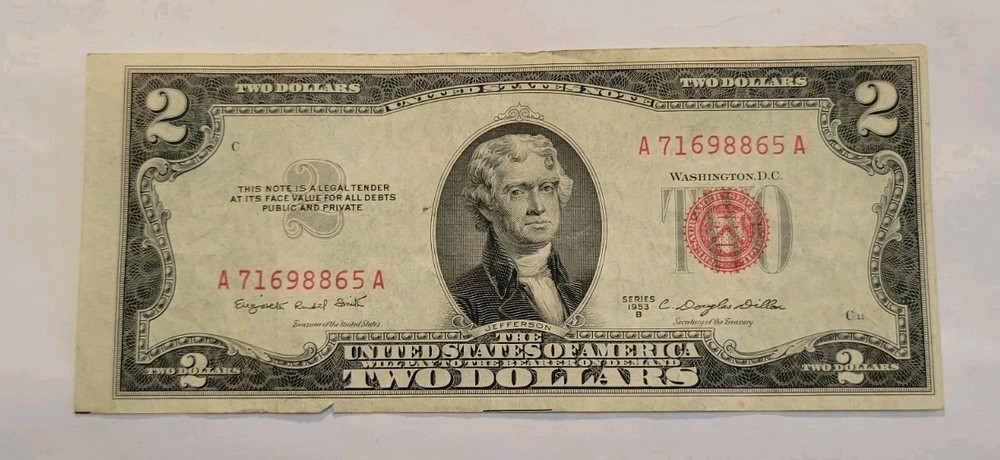 1953 B  $2 Dollar Red Seal  Banknote