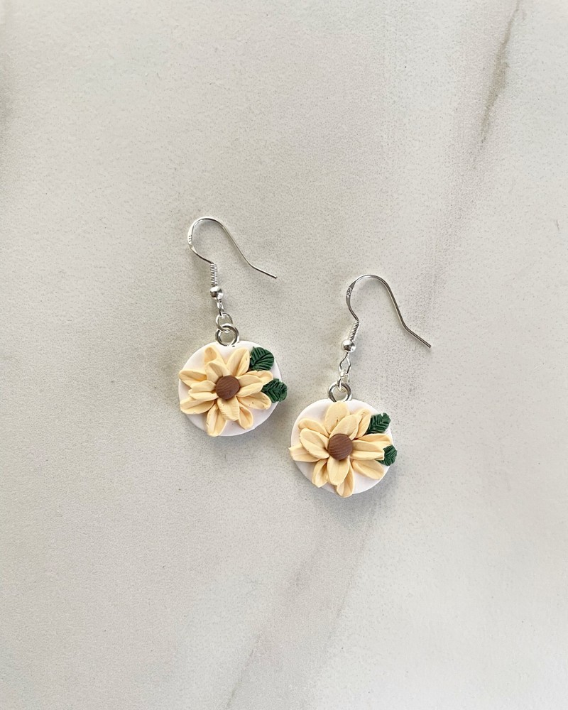 Polymer Clay Earrings; Dangly Sunflower