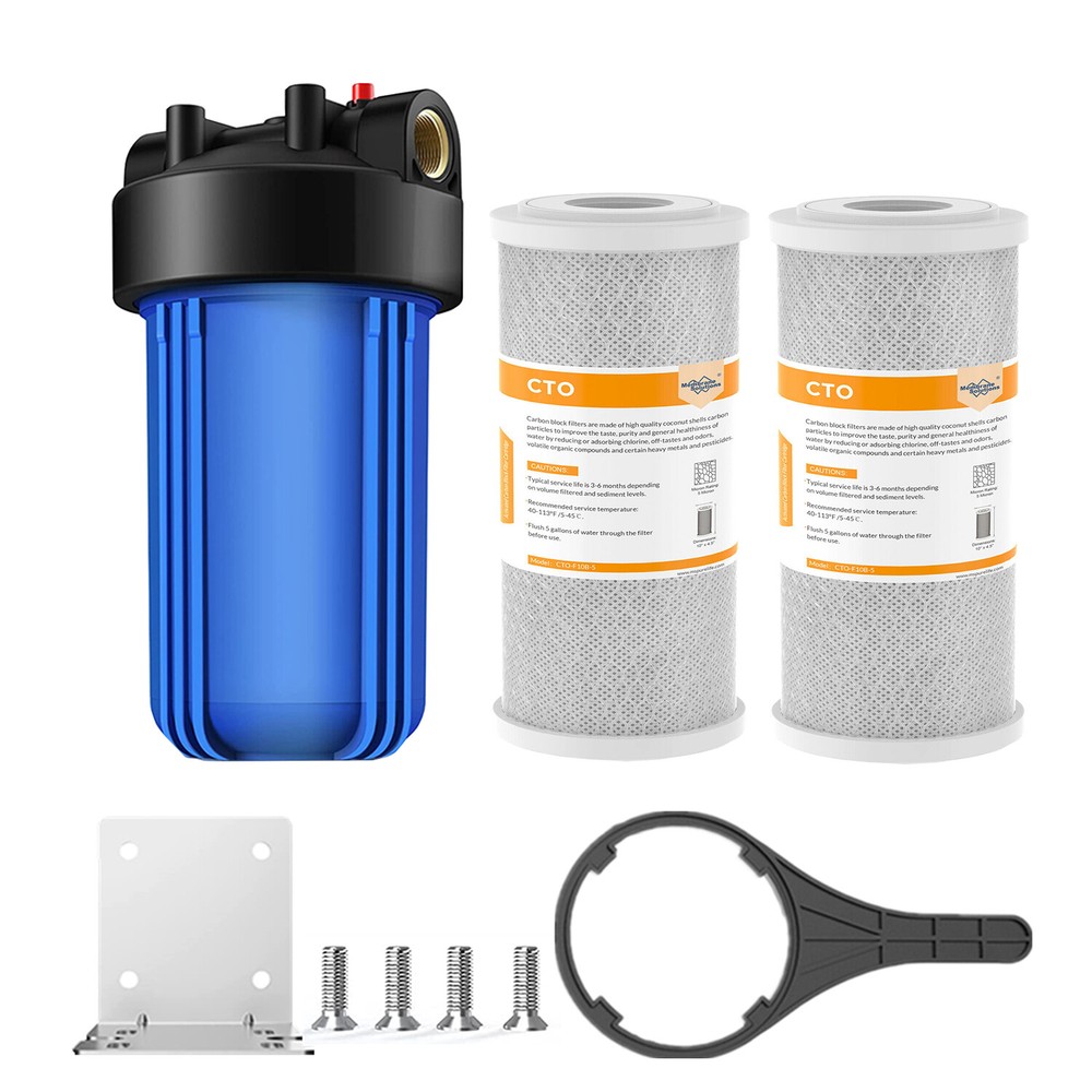 10" Big Blue Whole House Water Filter Housing System 2PCS Carbon Block Cartridge