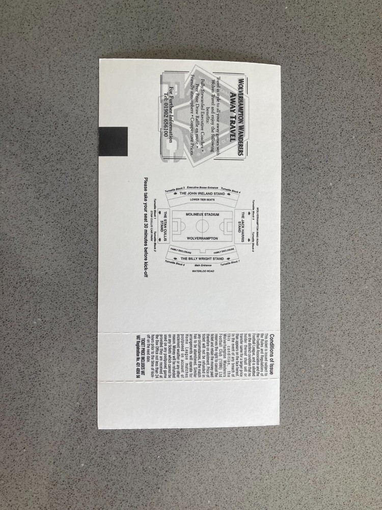 Wolverhampton Wanderers v Nottingham Forest 2001-02 Match Ticket