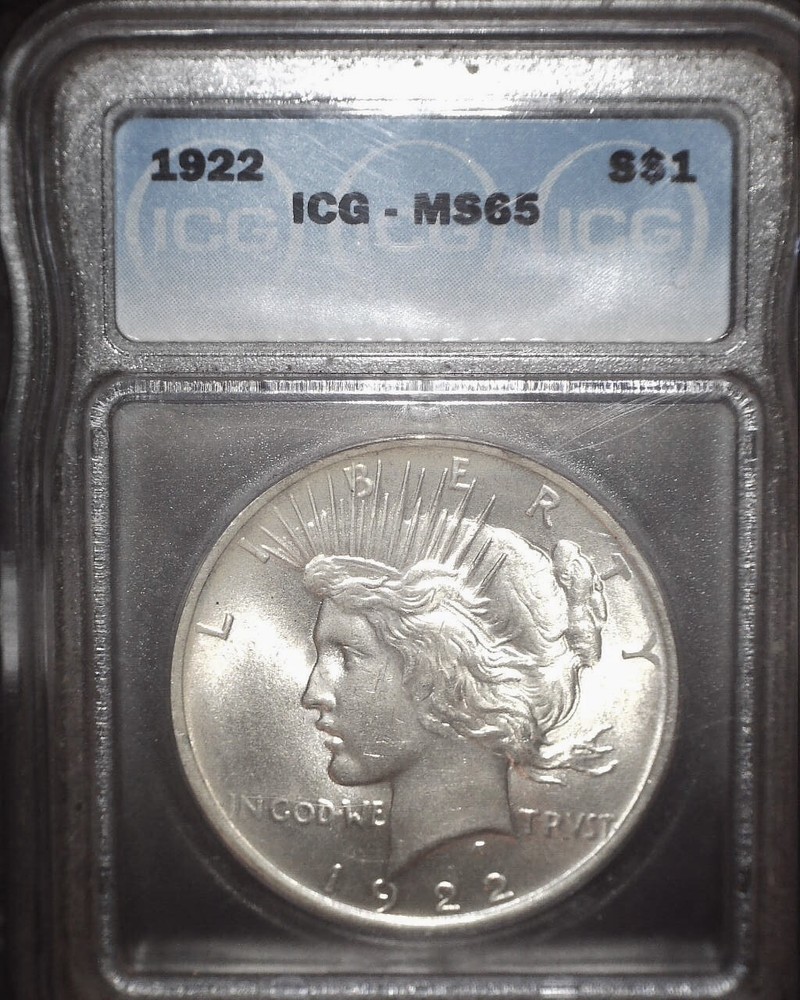1922 Peace Silver Dollar, ICG MS65, Issue Free, Gem Grade