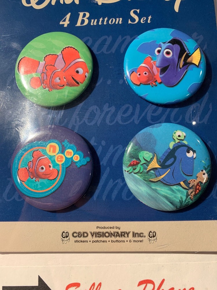 Walt Disney 4 Button Set Finding Nemo Vintage NEW SEALED