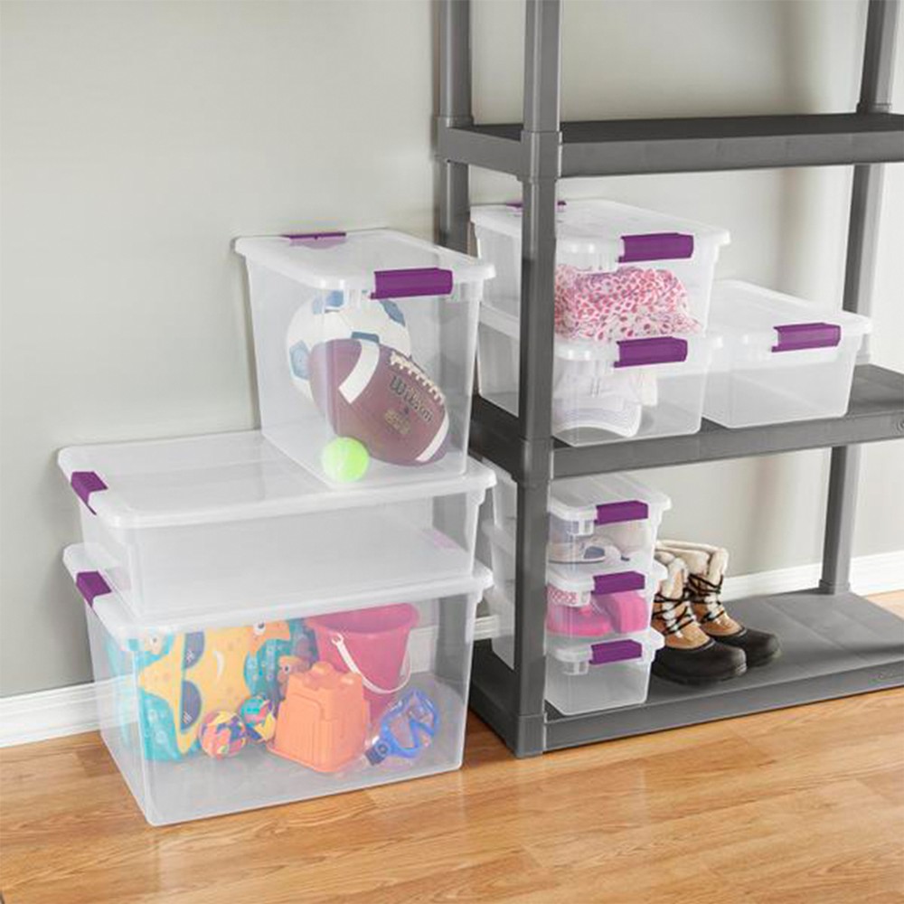 Sterilite 27 Qt ClearView Latch Storage Stackable Bin with Latching Lid, 18 Pack
