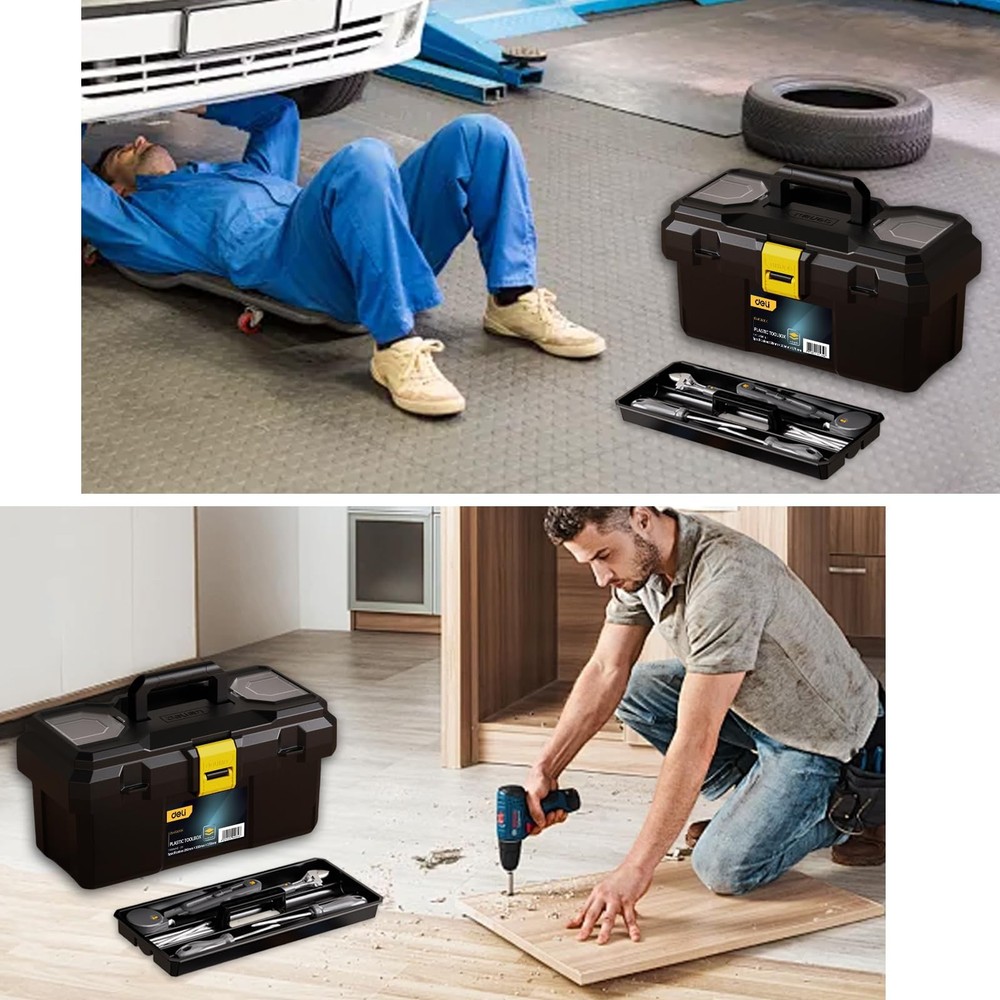 Small Tool , 15in Plastic Toolbox with Handle,Portable Tool with Removable Tr...