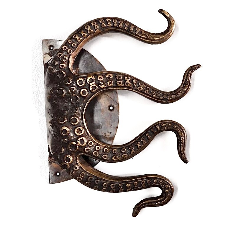 2 RUSTIC heavy Brass Stunning Large Octopus Solid Door Handle grab PULLS aged