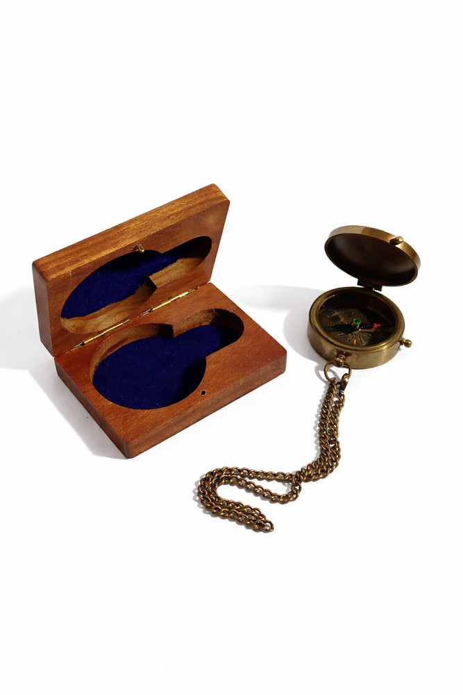 Personalized Sundial Compass with Wooden Box Set