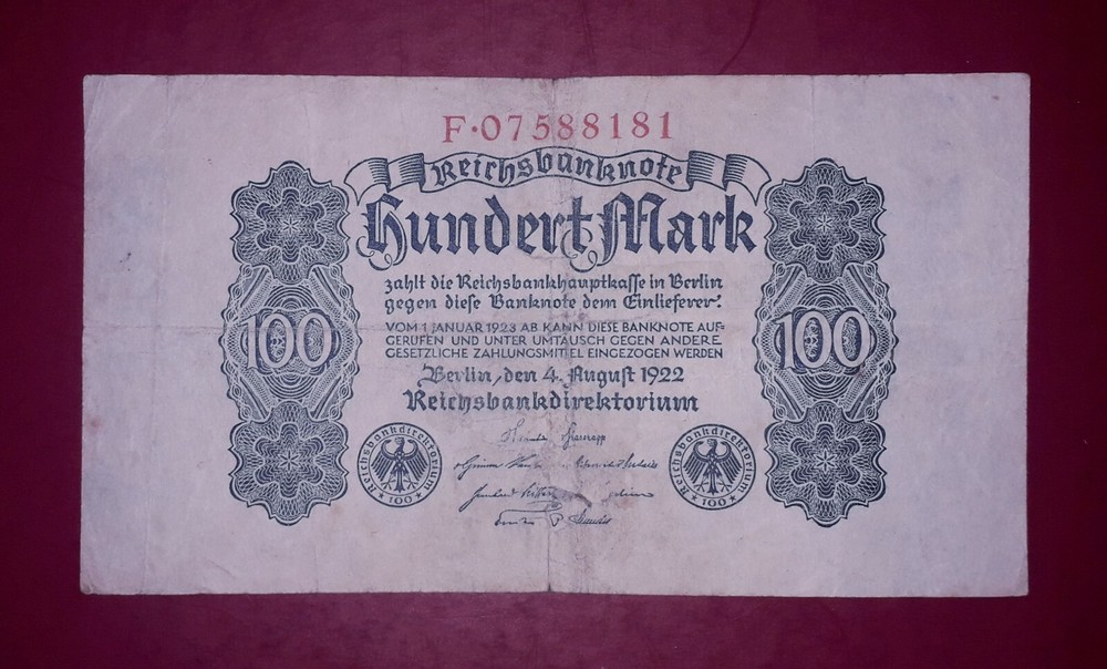 Germany"Weimar hyperinflation"  100 mark banknote,1922year(normal condition)