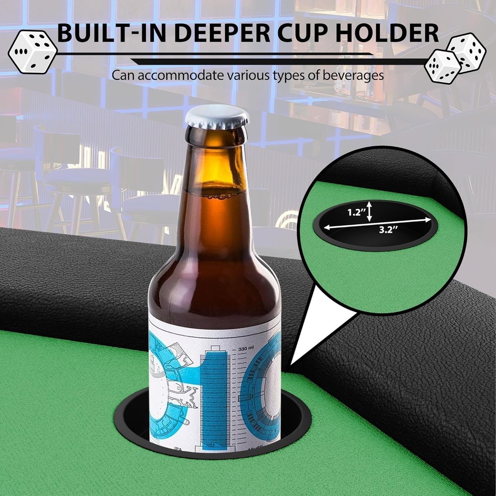 8 Player Poker Table Foldable, Octagonal Texas Hold'em Table with Cup Holders