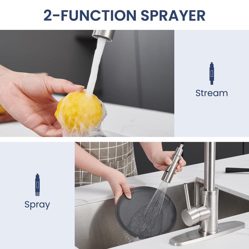 Kitchen Faucet with Pull-Down Sprayer, Brushed Nickel, High-Arc Single Handle...