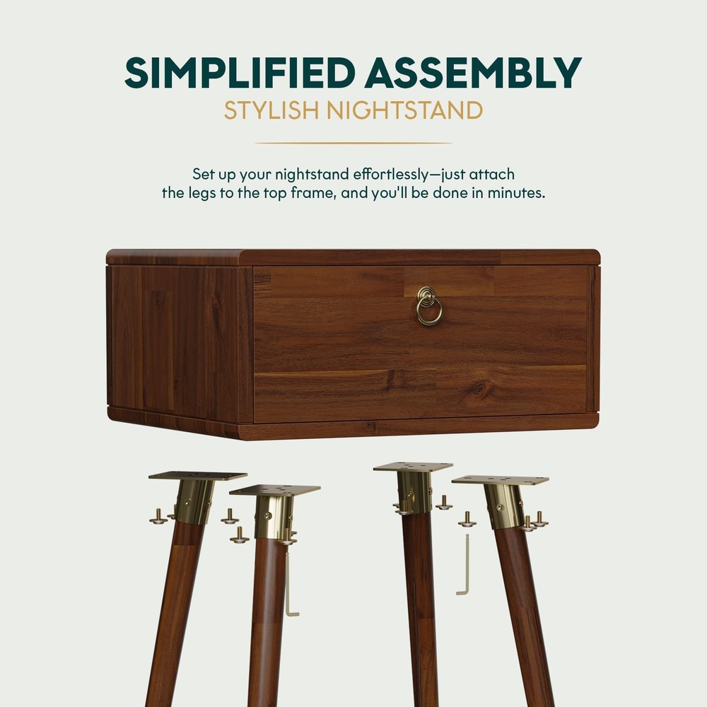Alden Solid Wood Nightstand/Side Table/End Table, Fully Assembled, with 1-Dra...