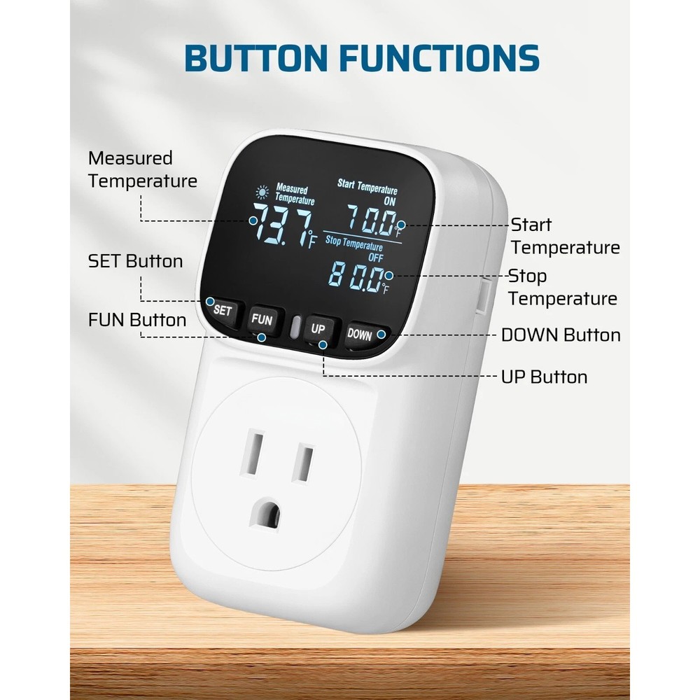Temperature Controller Plug Digital Thermostat With Timer Functions 16A 1800W