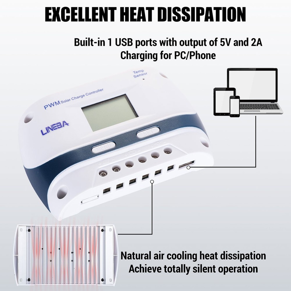 100A Solar Panel Battery Charge Controller 12V/24V/48V for Solar Off-Grid System