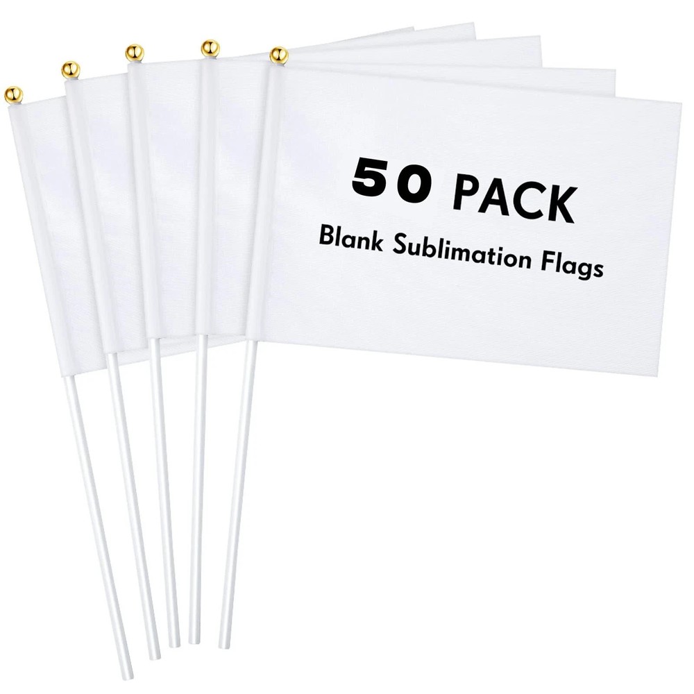 50 Pcs White Small Mini Flags Bulk Sublimation Blank Flags Solid Plain White New