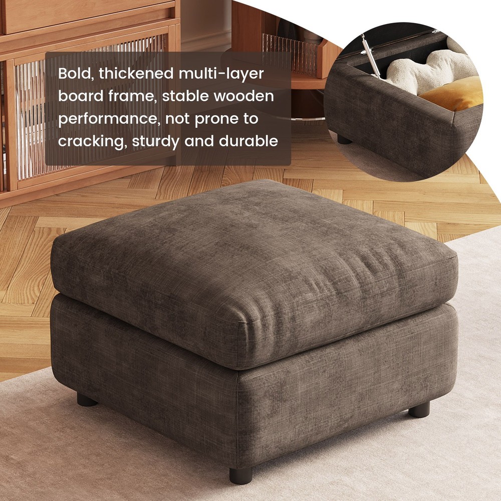 Modern Brown Ottoman for Sectional Sofa Comfy Upholstered Ottoman with Storage