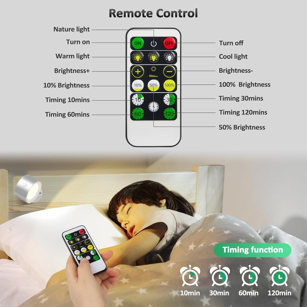 Rechargeable LED Wall Lights 2 Pcs Remote Control