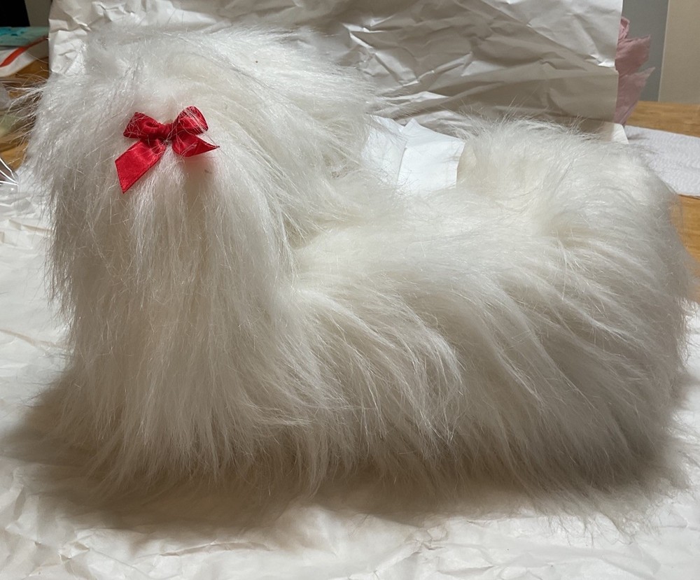 Tissue Box Cover Plush White Pekingese Dog