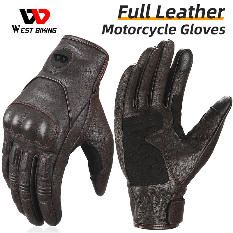 West Biking Genuine Leather Motorcycle Gloves Touch Screen Breathable Gloves