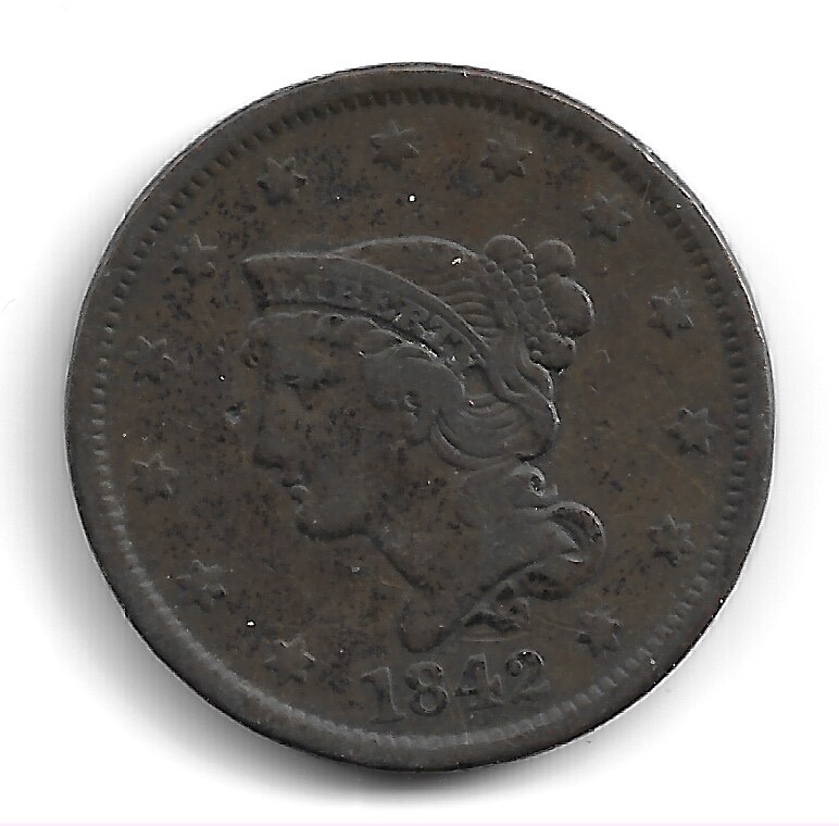 * 1842  PHILADELPHIA  MINT  LARGE  CENT  VERY  FINE  CONDITION - SOLID  COIN  *