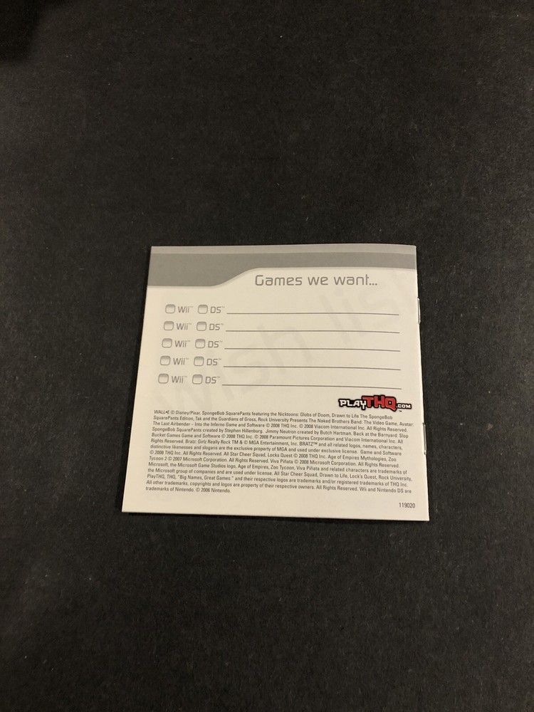 Nintendo DS THQ Insert
