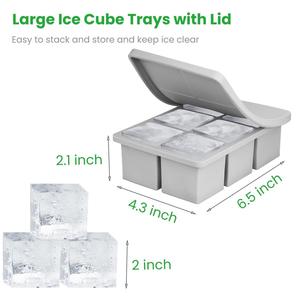 Silicone Ice Cube Tray 2-Pack, Large Molds for Large, Gray(2 pack)