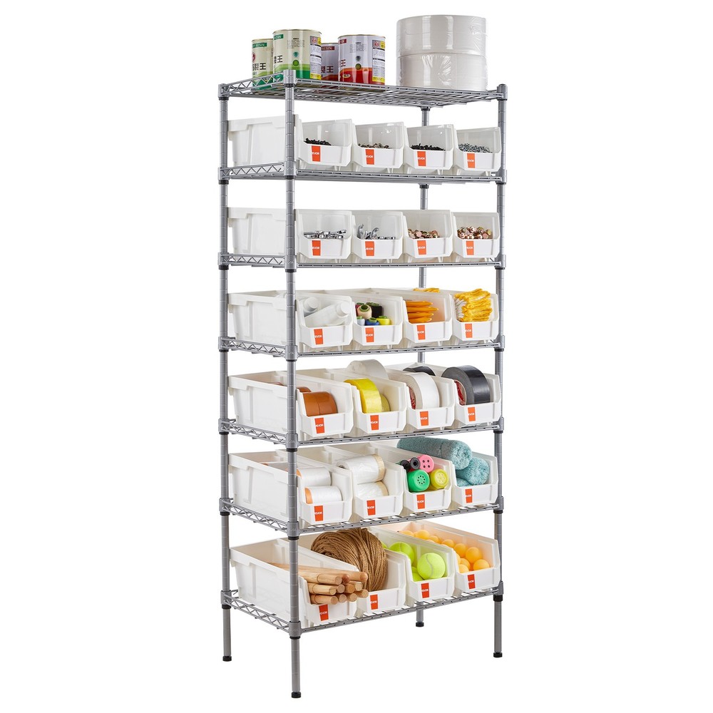VEVOR Rolling Bin Storage Rack 7-Tier Bin Rack Storage System with 24 Small Bins