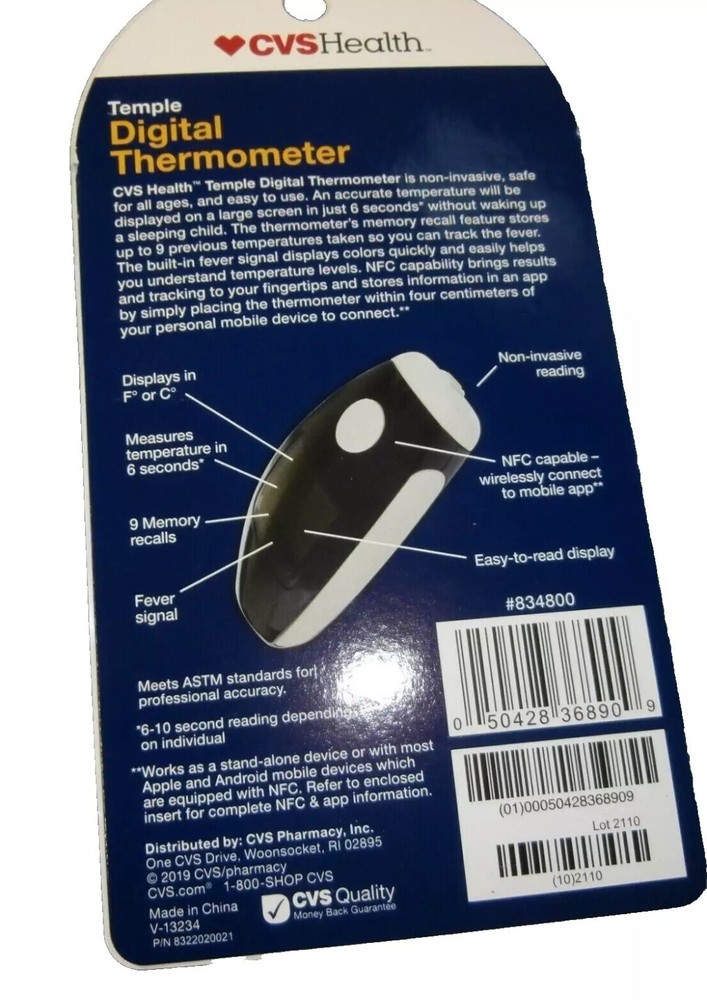 DIGITAL THERMOMETER - All Ages, 6 Second Reading, 9 Memory NEW (CVS) SEALED.