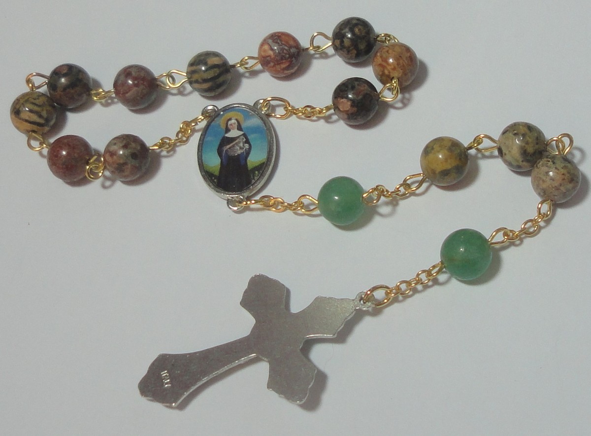 St Gertrude of Nivelles Single Decade Rosary w/ Gemstone Beads - Patron of Cats